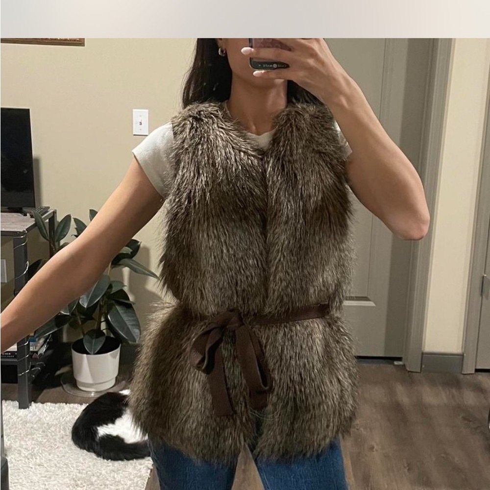 Faux Fur Vest with Belt